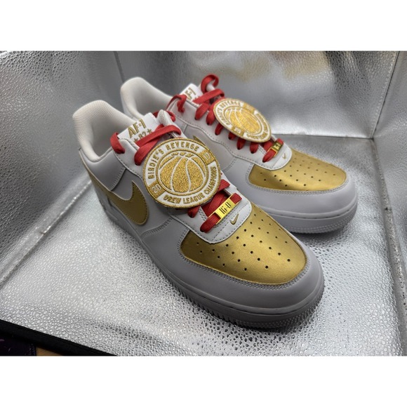Size 10.5 Nike Air Force 1 Drew League‎ Low Mens White Gold Sneaker AA4083-102 main image 12